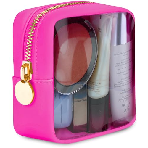 DANCOUR Clear Mini Makeup Bag for Purse Small Cosmetic Pouch Travel Case Transparent Toiletry Organizer Portable Clear Pouch Hot Pink - color: Hot Pink, style: Mini
