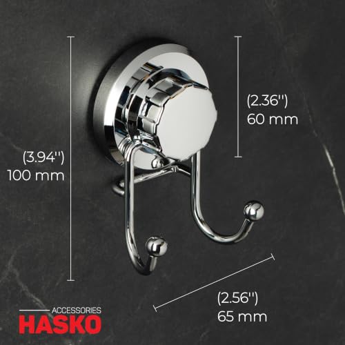 HASKO Suction Cup Hook for Shower, Stainless Steel Bathroom Suction Towel Hooks Hanger, Organizer for Towel, Bathrobe and Loofah, Includes Optional No Drill Adhesive Mount for Inside Shower, Chrome - color: Silver