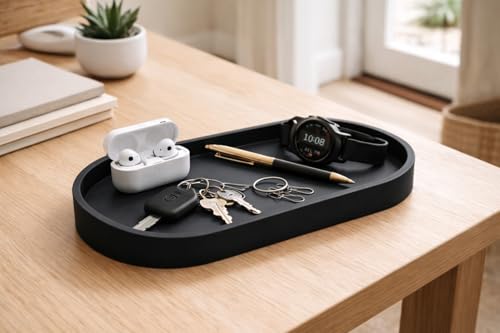 Premium 12” x 5” Silicone Vanity Tray | Sink and Surface Organizer with Sturdy Non-Slip Base | Heat Safe, Dishwasher Safe (Black) - color: Black
