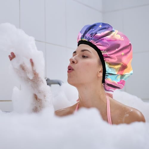 Luxury Shower Cap Terry Lined Reusable Triple Layer Waterproof Hair Elastic Caps Shower Bath Hat for Women Girls Cute Aesthetic-Pink Cloud - color: AL8-Pink Cloud