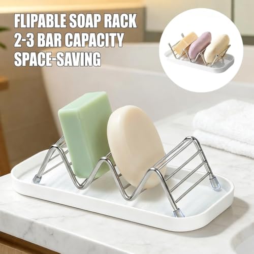 OZNER Wavy Soap Dish for Shower, 304 Stainless Steel Shampoo Bar Holder with Removable Drip Tray, Self Draining Quick Dry Bar Soap Holder for Shampoo Bars, Conditioner Bars & Soap, 1 Pack - size: M(7.4"*3.2")