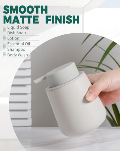 Bosilunlife Soap Dispenser Bathroom - Grey Ceramic Soap Dispenser Lotion Hand Pump Dish Soap Bottle for Kitchen 12oz Refillable Liquid Hand Wash Dispenser for Bathroom - color: Matte Light Grey