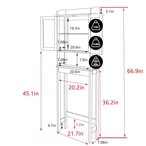 Yardenaler Over-The-Toilet Storage Shelf with Doors, Bathroom Freestanding Organizer Space Saver with Adjustable Shelf, Gray - color: Grey