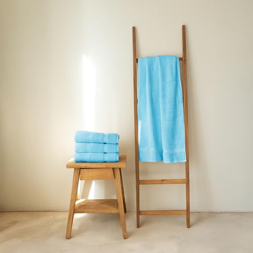 SALBAKOS 100% Turkish Cotton Bath Towel Set of 4 27x54 inch | Heirloom Quality | Hotel & Spa Collection | Ultra Soft, Super Absorbent, Long Lasting Bath Towels | Made in Turkey (Aqua, 4 Bath Towels) - color: Aqua, size: 4 Bath Towels