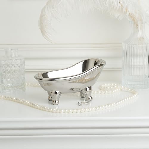5.6" Ceramic Mini Bathtub Soap Dish Decortative Clawfoot Bathroom Soap Dish (Silver) - color: Silver