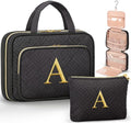 Personalized Gifts for Women, Initial Toiletry Bag Hanging Travel Organizer & Makeup Cosmetic Bag with Embroidery Letter Teacher Appreciation Gift Birthday Mothers Day Gifts for Mom Wife Friend Sister - style: A