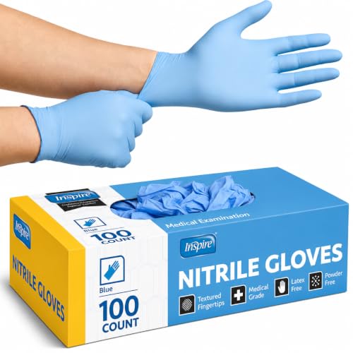 Inspire Black Nitrile Disposable Gloves | 4.5 Nitrile Disposable Safety Medical Cooking Cleaning Gloves - size: Small, style: Blue - Box of 100