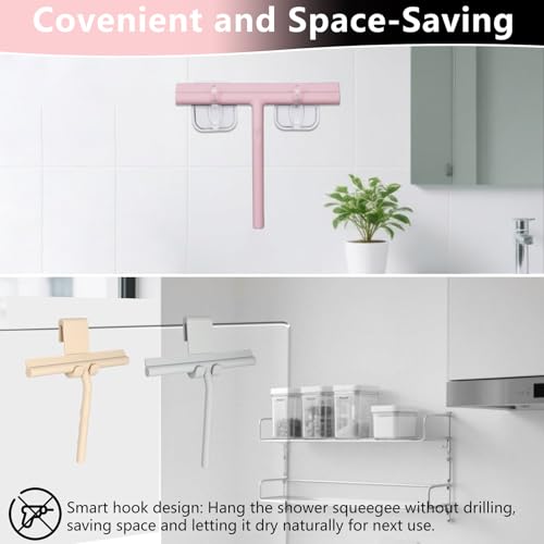 Silicone Shower Squeegee for Glass Doors Window Squeegee for Walls, Sink, Mirror, Bathroom, Car Window Cleaning - Pink - color: Pink, size: without loop