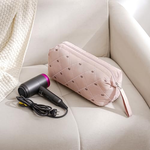 Large Quilted Hair Tools Travel Bag with Bow Pattern,Waterproof Hair Styling Accessories Storage Case for Shark FlexStyle, Dyson Airwrap Hair Dryer, Curling Iron, Revlon Hair Tools(20 Pink Bow) - color: 20Pink Bow