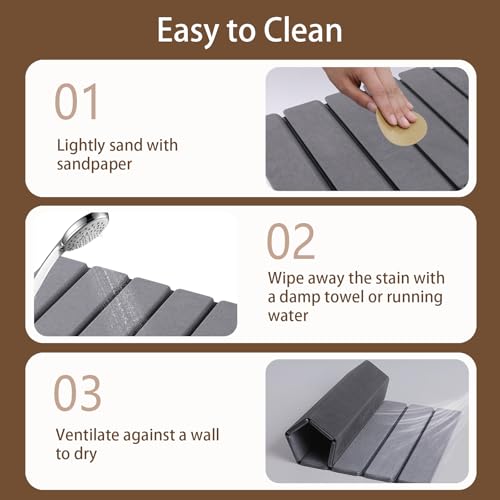 Large Foldable Stone Bath Mat, 23.6" x 15.5" Non-Slip Stone Shower Mat, Super Absorbent Diatomaceous Earth Mats, Quick Drying Bath Mats for Bathroom, Easy to Clean