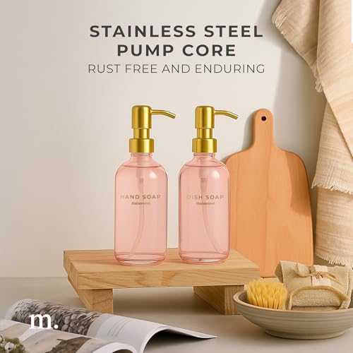 MaisoNovo Soap Dispenser 2-Piece Set | 16.9oz Pink Bottles with Gold Stainless Steel Pump Core - color: Pink/Gold