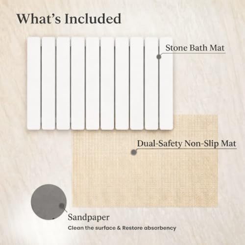 Premium Foldable Stone Bath Mat - Ultra Absorbent Quick Drying Compact Easy to Store & Clean Non-Slip Diatomaceous Earth Bath Shower Mat (White) - color: White