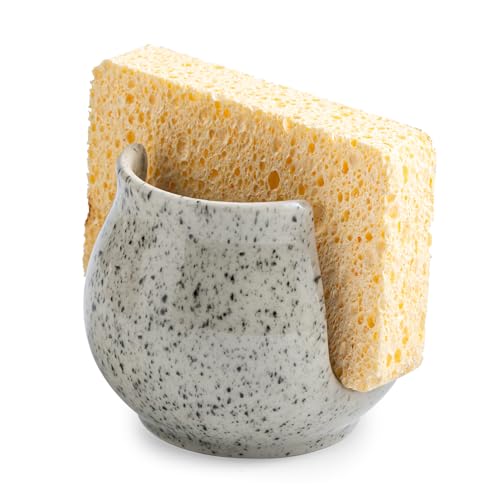 Zoeeker Sponge Holder for Kitchen Sink, Ceramic Dish Sponge Dish Rack Scrubby Caddy Kitchen Organizer Cute Sink Caddy Organizer, Farmhouse Decor, Speckled Glaze - color: Speckled Glaze, size: Barrel-type