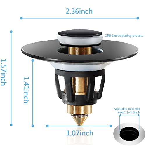 QYHNYJF Black Bathroom Sink Stopper – Pop Up Drain Stopper & Sink Strainer, Universal Sink Plug for 1.1" to 1.5" Bathroom Sink Drain Pipes, Matte Black Finish - color: Matte Black