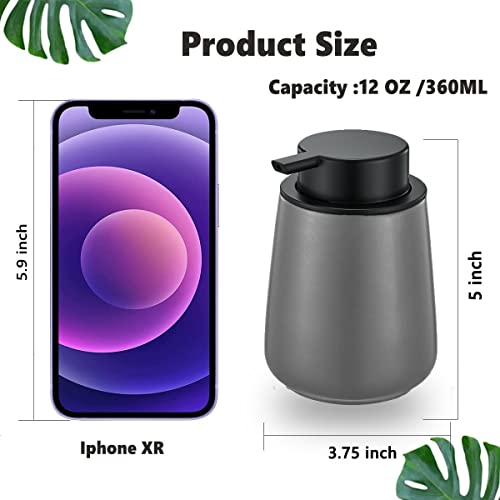 12Oz Hand Soap Dispenser Set - 2 Pack Ceramic Lotion Soap Dispenser Set with Easy-to-Press Black Pump, Refillable Mordern Liquid Dish Soap Dispensers for Bathroom & Kitchen (Grey, Liquid Pump) - color: Grey Liquid Dispenser