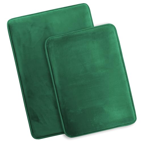 Clara Clark 2 Piece Bathroom Rugs Bath Mat Set, Velvet Memory Foam Bath Mats for Bathroom - Non-Slip, PVC Backing Bath Rugs, Washable - Dries Quickly, Hunter Green - color: Hunter Green, style: 17 x 24 + 20 x 32