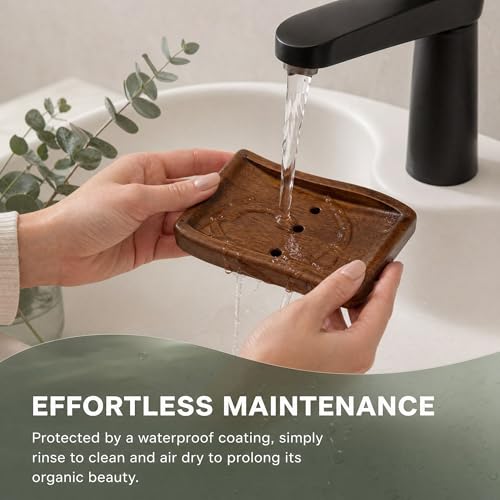 Wood Self-Draining Bar Soap Holder, 3 Holes Design Soap Dish and Sponge Holder, Quick Dry Soap Saver Tray for Bathroom, Kitchen, Shower & Countertop (Brown, 1 Pack)
