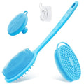 Silicone Back & Body & Face Scrubber Set 3PCS, Gentle Exfoliating Back & Body Scrubber with Dual-Side Brush Head, Hygienic Silicone Loofahs with Soft Bristle and Non-Slip Handle(Blue-3PC) - color: Blue*3