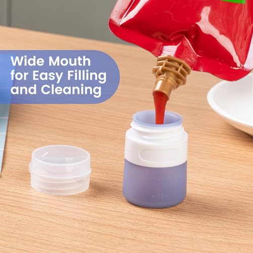 MICEBAY Condiment Squeeze Bottles for Sauces, 1-oz Mini Silicone Salad Dressing Container to Go with Snack Storage Bag, Leakproof Sauce Bottles for Lunch Box, 4 Pack, Blue - color: Blue, size: 1 OZ