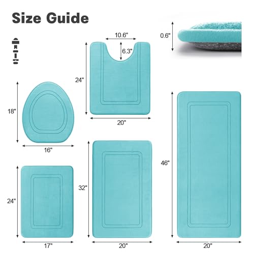 YIHOUSE Teal Memory Foam Bath Mat Set 5 Pieces - color: Teal, size: 5pieces