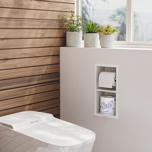 Neodrain White Tissue Holder, Contemporary Hotel Style Pivoting in Wall Toilet Paper Holder, Stainless Steel Recessed Tissue Paper Roll Holder, Double roll - color: White, size: 6X12In