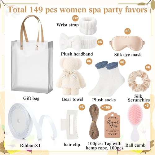 6 Set Spa Gifts Bulk for Women, Sleepover Party Favors Supplies for Bridesmaid Bridal Shower Wedding Guests Baby Shower Birthday Gift with Towels Socks Hair Tie Clip Eye Masks(White) - color: White