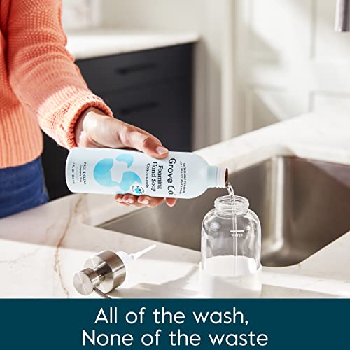 Grove Co. Foaming Hand Soap Concentrate (12 Fl Oz) + Reusable Glass Soap Dispenser, Plastic-Free Liquid Refillable Starter Kit, Free and Clear Unscented
