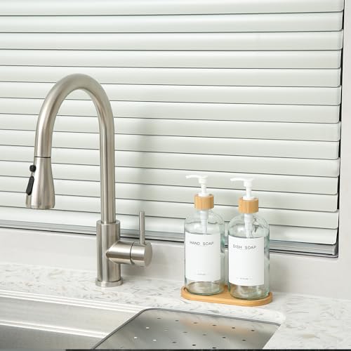 Clear Glass Soap Dispenser with Bamboo Pumps&Tray&Labels, Hand Dispenser, Lotion Dispenser, Dish Soap Dispenser for Kitchen Sink. (Clear) - color: Clear