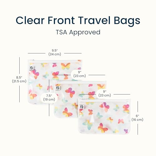 Tiny Twinkle Diaper Bag Organizing Pouches|3 Pack Mess-Proof Clear Front Travel Organizer Bags&TSA Approved Toiletry Bag Set for Baby and Mom Essentials - color: Butterflies