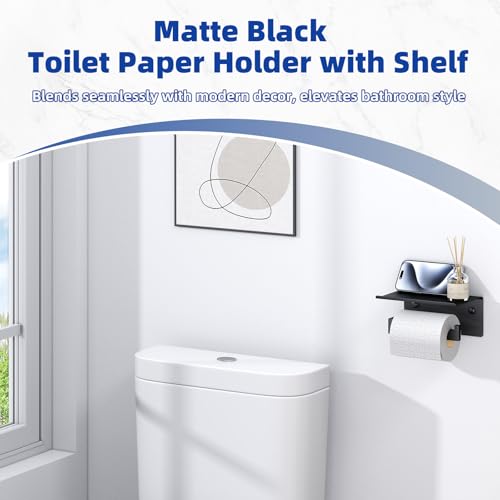 APLusee Toilet Paper Holder with Shelf Matte Black, 304 Stainless Steel Tissue Holder, Wall Mounted - color: Matte Black, size: Single Rod
