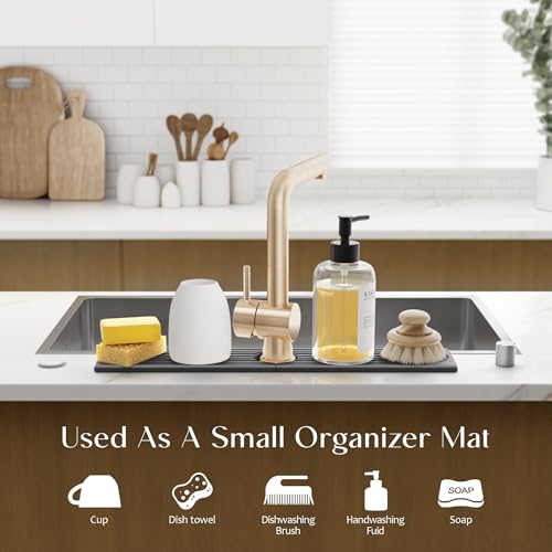 eormoe Kitchen Faucet Absorbent Mat - Diatomaceous Earth Splash Guard for Sink Faucet, Aesthetic Water Absorbing Stone Tray in The Modern Home [Grey, 23.6" x 3.9"] - color: Gray, size: 23.6" x 3.9"