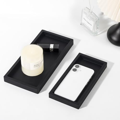 Silicone Bathroom Vanity Tray Dish Soap Holder Sink Organizer, Black | Large, Thickened Silicone, Easy to Clean, Waterproof, Non-Slip, for Countertop, Kitchen, Bedroom, Dresser - color: Black, size: 9.8" x 4.7"