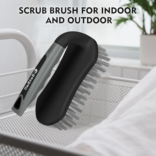 SetSail Scrub Brush, Heavy-Duty Scrub Brushes for Cleaning with Stiff Bristles Cleaning Brush for Shower, Bathroom, Carpet, Kitchen and Bathtub Scrubber - 2 Pack（Black Grey） - color: Black Grey