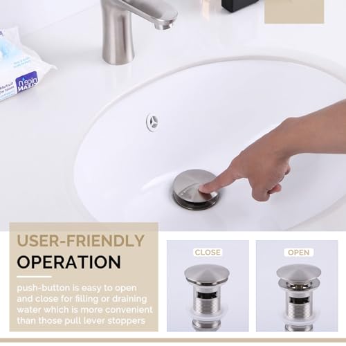Angle Simple Bathroom Sink Drain, Brass Pop Up Drain Stopper for Vanity Sink with Overflow, Brushed Nickel - color: Brushed Nickel