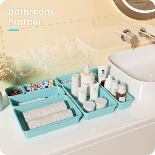【Military Grade】A-LuGei Drawer Organizer,【𝟱𝗦𝗶𝘇𝗲】Makeup organizer,【Holds 177 Items】Bathroom Organizers and Storage,Organization and Storage,Desk Drawer Organizer for Vanity【Blue】 - color: Blue