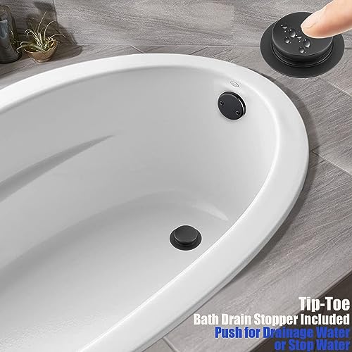 Artiwell 1-1/2" Black Tubular Bath Drain Kit with Tip-Toe Bath Drain Stopper, Touch-Toe Tub Drain, Tip Toe Bathtub Drain Waste and Overflow with Plug and Bathtub Overflow Drain Cover, Matte Black - color: Matte Black
