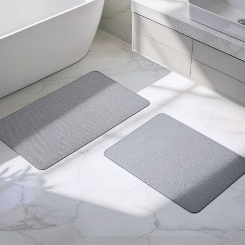 HOMTEB Bathroom Rugs Sets 2 Piece, Thin Bath Mat Absorbent Quick Dry, Machine Washable, Rubber Backing for Non Slip, Low Pile Cozy Cloth Bathroom Rug Set for Tub/Sink/Shower (27"x17" & 30"x19", Gray) - color: Grey, size: 27"x17"+30"x19"-2pack