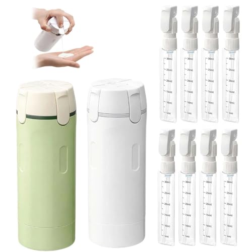 4 in 1 travel Dispenser Bottle for Toiletries, 4 Pack 30ML/60ML Portable Travel Size Toiletries with Scale and Label, Portable Containers for Shampoo Lotion Conditioner Cream (WHITE + GREEN, 30ML) - color: WHITE + GREEN, size: 1 Ounces
