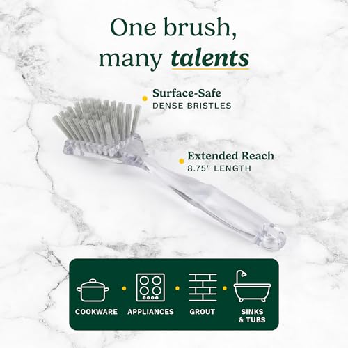 Cuisinart Dish Brush with Handle, 2 Pack, Firm Bristles | Multi-purpose dish scrubber for plates, pots, and pans, deep cleaning removes grease, safe for nonstick, built-in scraper - color: Rectangular- Light Gray