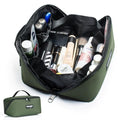 Wrangler Travel Toiletry Bag for Men & Women, Large Capacity Makeup Organizer with 4 Pockets, Water-Resistant Nylon, 180° Lay-Flat Cosmetic Bag with Handle & Double Zipper for Travel, Bathroom & Gym - color: Olive