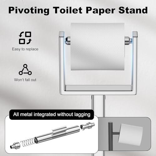 Silver Toilet Paper Holder Stand，Stainless Steel Toilet Paper Holder Free Standing，Stable Weighted Base Floor Tissue Roll Holder for Bathroom，Modern Pivoting Toilet Paper Stand - color: Silver
