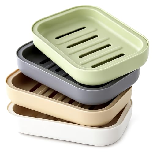 Double Layer Plastic Draining Soap Dish, 4 Pack