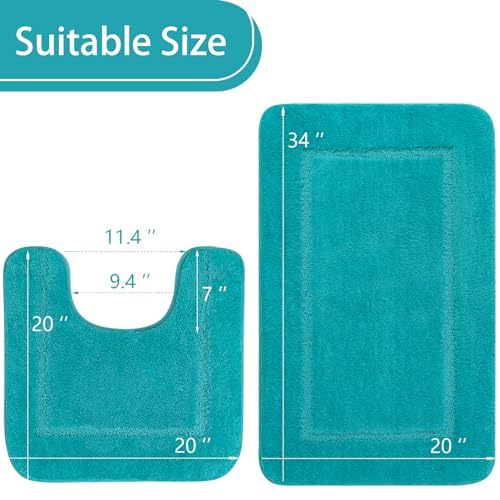 LOCHAS Bathroom Rug Set Teal Blue, Soft Bath Rug Set 2 Piece, Toilet Mat U-Shaped 20x20 and 34x20 Bath Rugs, Quickly Dry Mats for Bathroom, Tub, Washable, Super Absorbent Floor Mat - color: Teal Blue, size: 34" x 20" Plus 20" x 20" (U-Shape)