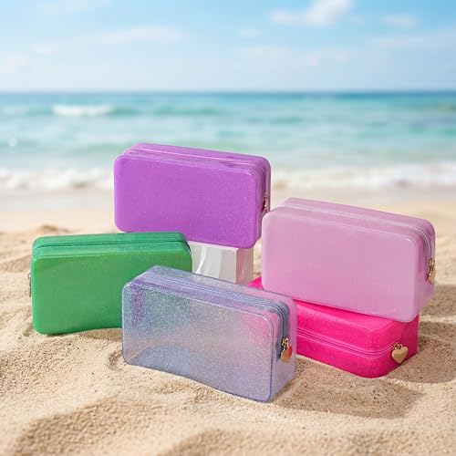 PVC Jelly Travel Makeup Bag,Waterproof Cosmetic Bag/Case with Zipper, Toiletry SPF Bag for Sunscreen, Skincare, and Daily Essentials (04Green) - color: 04Green