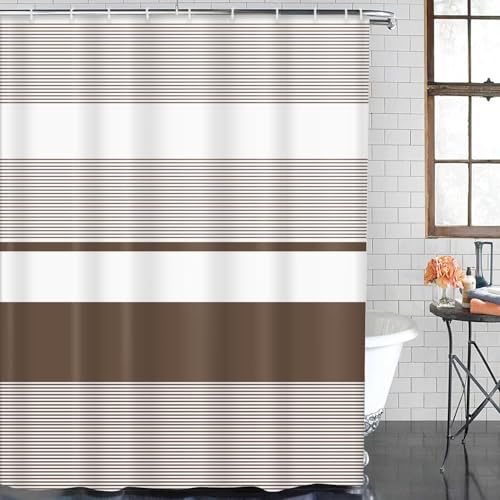 ArtSocket Brown Striped Bathroom Set with Shower Curtain and Bath Rugs and Accessories,Boho Modern Non-Slip Shower Curtain Set,Bathroom Decor 3 Pcs - color: Brown Striped