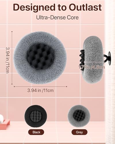 Super Soft Sunflower Suction Cup Bath Sponge loofah, 2026 Upgraded 2-in-1 Sunflower Ball Exfoliating Bath Sponge Cleaning Brush, Mesh Shower Body Sponge Accessories for Women, Men Shower (Black+Grey) - color: Black+grey