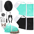 JULMELON Cat Bathing Bag Kit Adjustable Mesh Cat Washing Bag with Nail Clippers Nail File Brush Comb Tick Remover Tool Pet Grooming Bag for Cats and Small Dogs - color: Black+Green