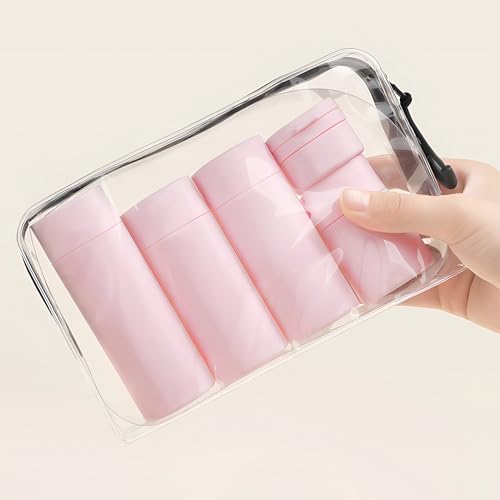 Travel Bottles for Toiletries, 5 Pack Travel Size Containers, TSA Approved Leak Proof - Silicone Toiletry Containers with Clear Bag for Shampoo, Conditioner & Lotion, Travel Essentials - color: Pink