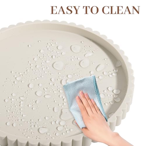 Round Bathroom Tray Silicone Kitchen Counter Decor Vanity Organizer Decorative Coffee Table Tray for Perfume, Candle, Soap Dish, 10 Inch, Beige - color: Beige, size: 10"