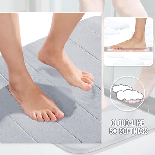 Yimobra Memory Foam Bath Mat Set 3 Pieces- Super Soft Absorbent Quick Dry Bathroom Rug Sets, Machine Washable Non Slip Floor Carpet for Tub Shower, Vanity & Toilet Base, Silver - color: Silver, size: 31.5''x20'' +17''x24'' + 24''x20''